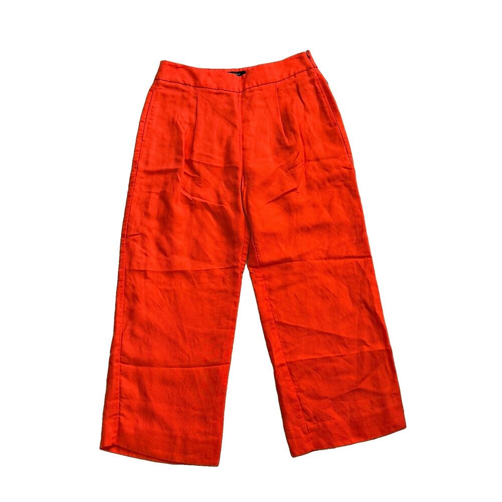 J.Crew Linen Blend High Rise Lined Pleated Trouser Pants Orange 6 Preppy Capsule